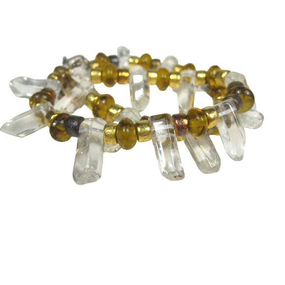 Crystal Stone Beaded Necklace 16 Inch Choker Collar Goldtone Strand Glass FLAW - Picture 3 of 9